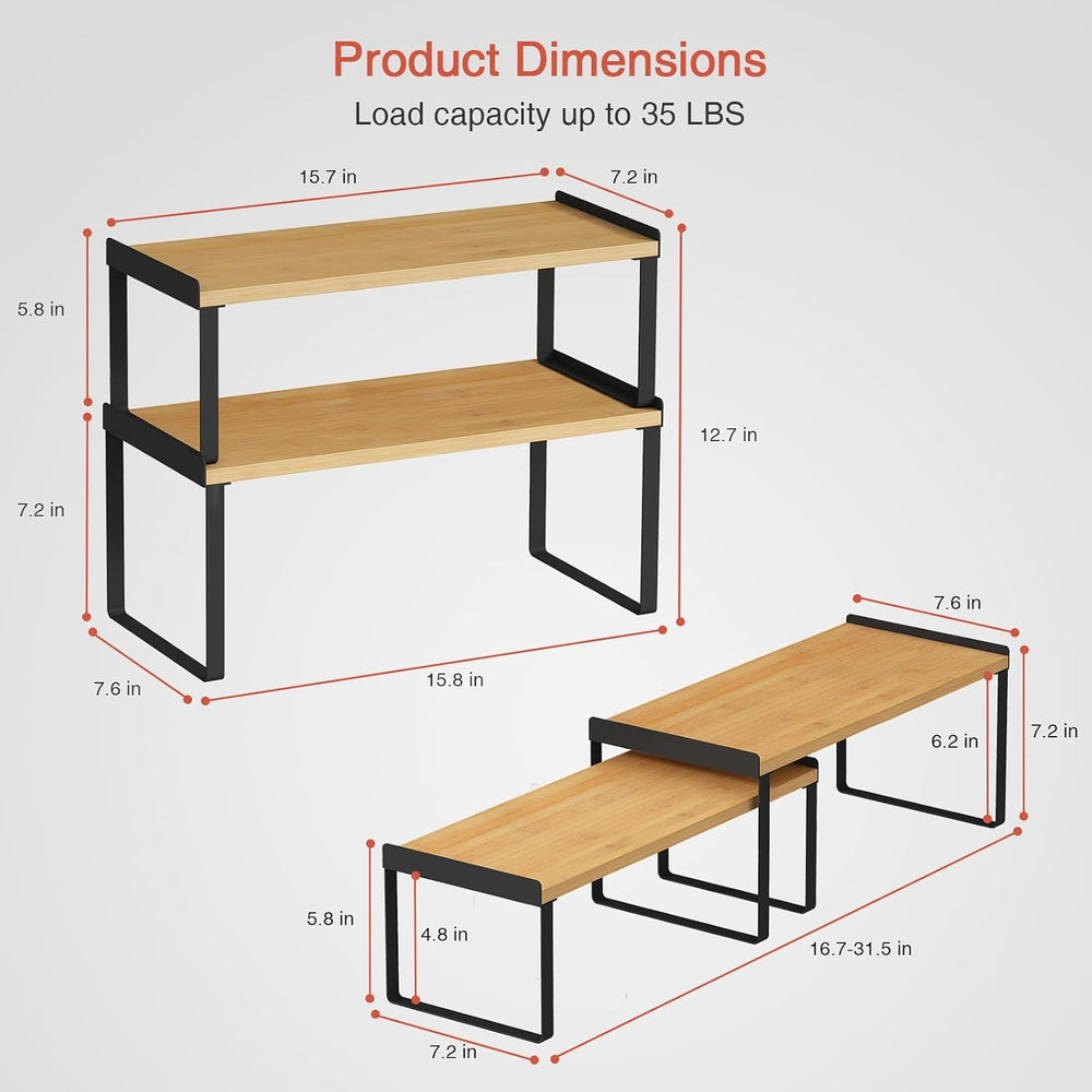 Goozii Kitchen Cabinet Shelf Organizer Set of 4, Stackable Cabinet Shelves Ri...