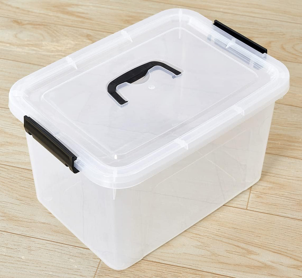 Clear Storage Latch Box 12 Quart, Plastic Organizing Box/Bin with Lid and Bla...