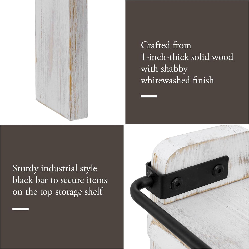 MyGift 33-Inch Stove Top Spice Shelf, Whitewashed Wood Black Metal Rack