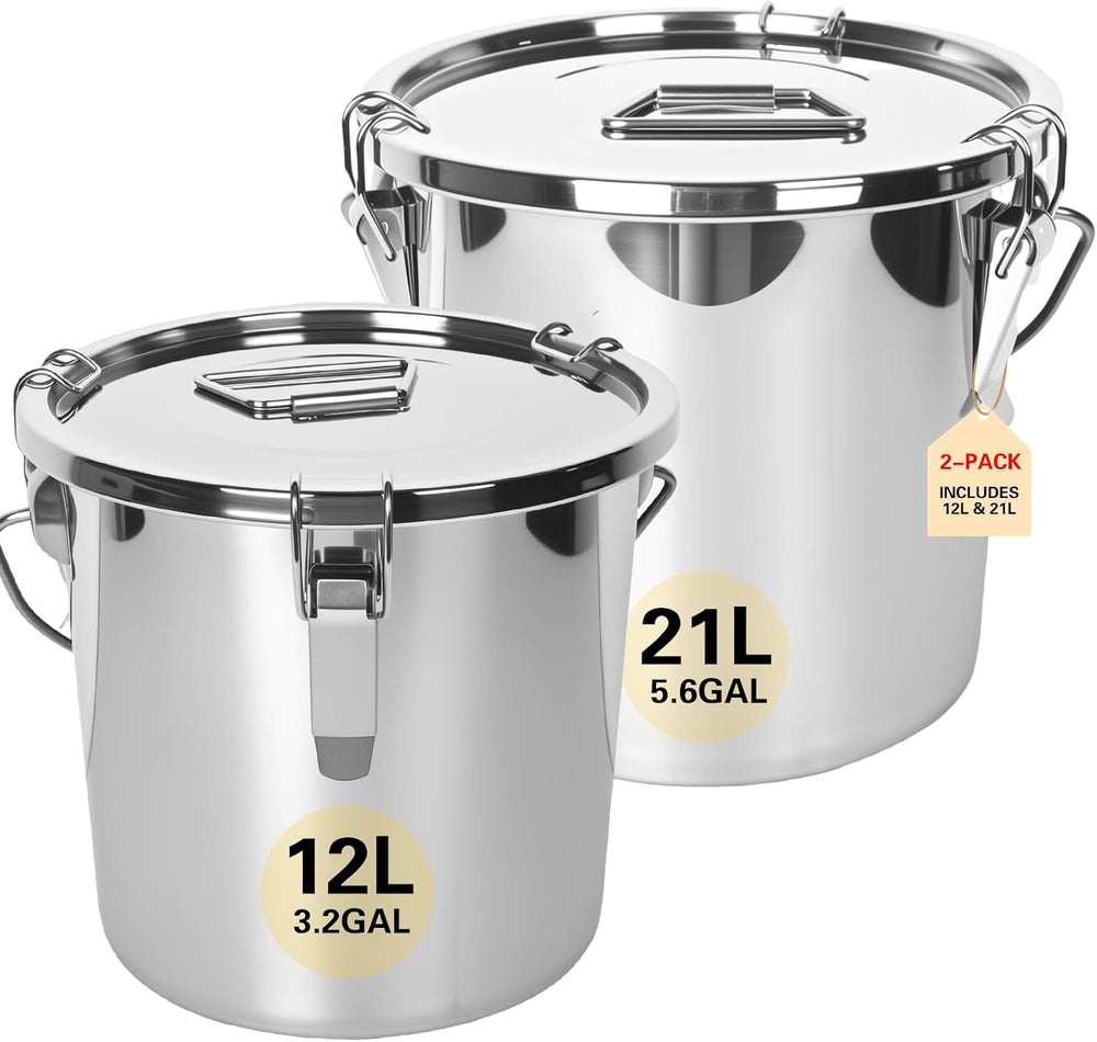 21L/5.6GAL and 12L/3.2GAL Stainless Steel Airtight Canister, Food Storage Can...