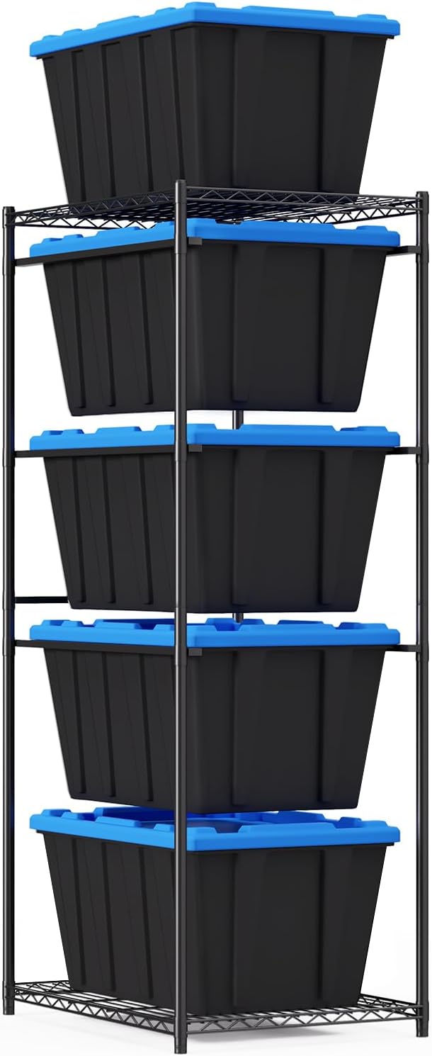 BestOffice 5-Tier Tote Storage Rack 27 Gallon Wire Storage Shelving Unit