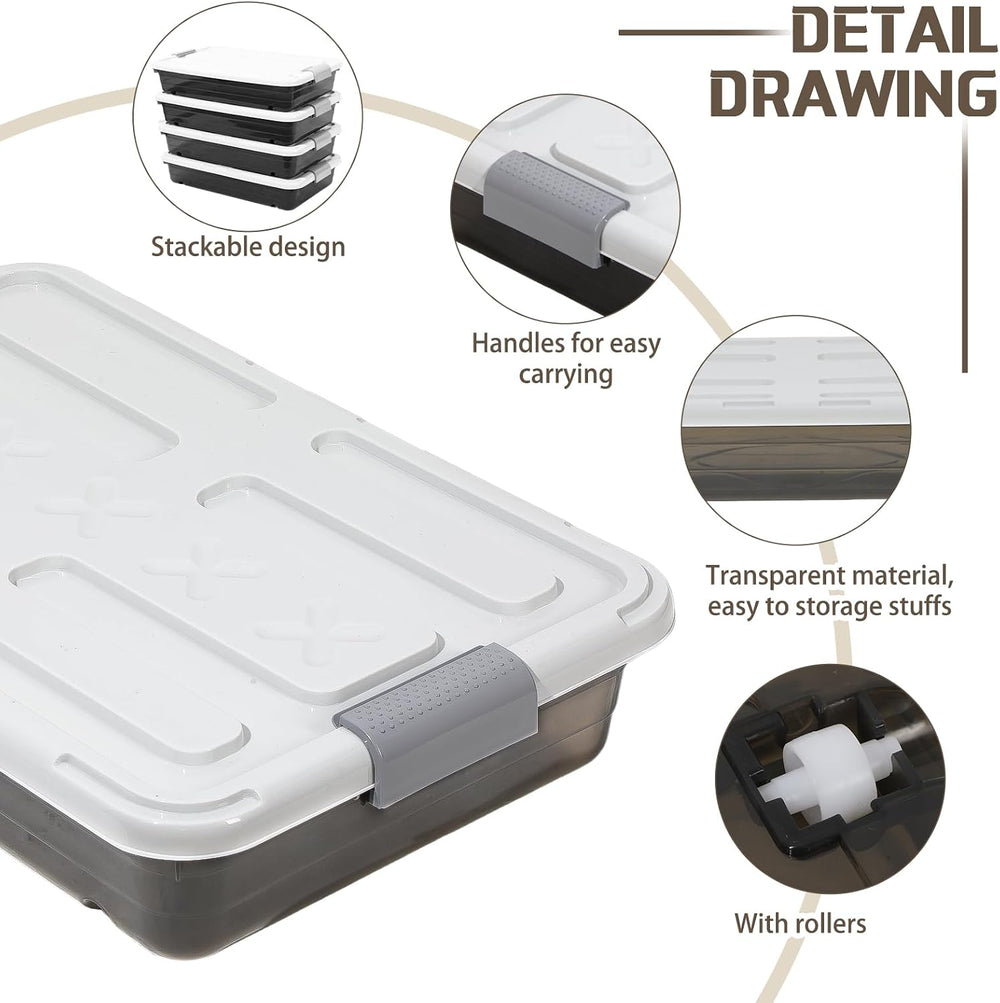 Beeveer 4 Plastic Under Bed Storage Containers, 23.7 x 15.8 x 5.2, Brown