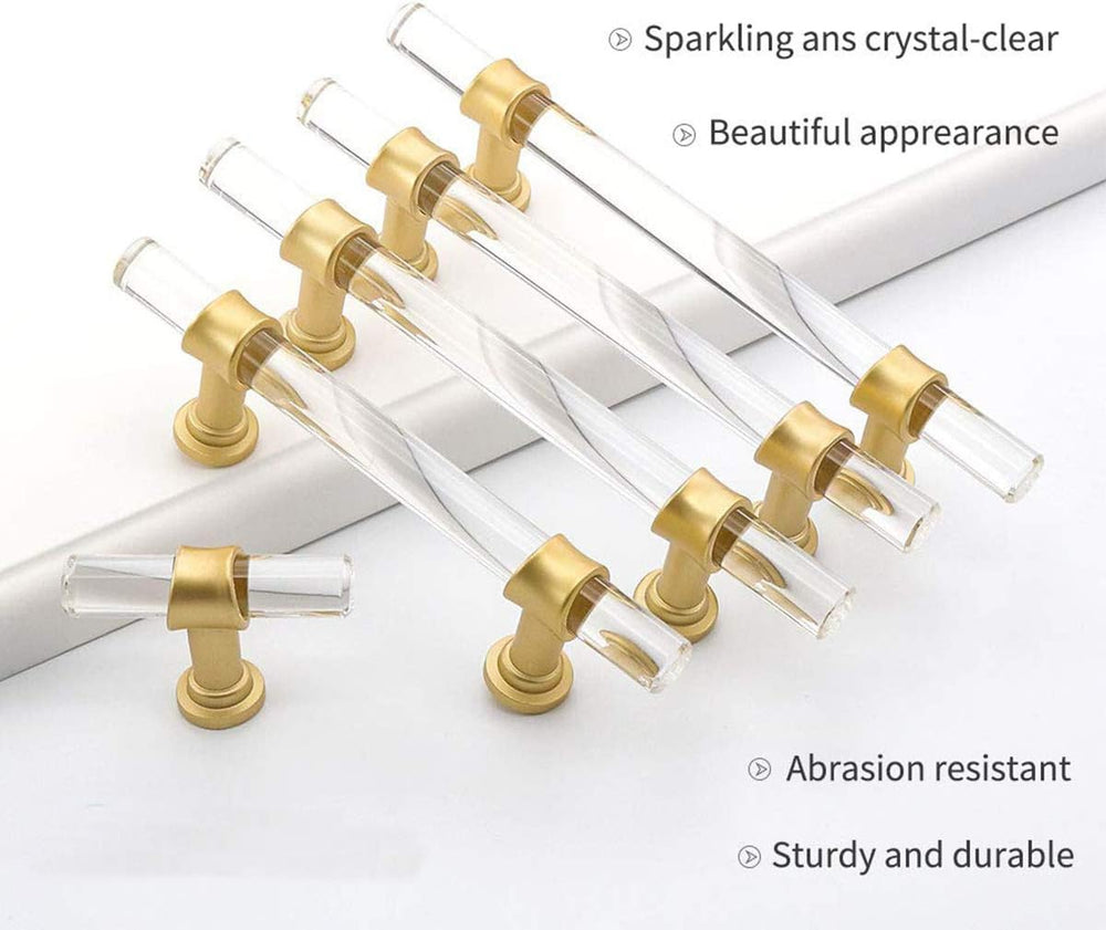 Peaha Acrylic Drawer Pulls, Kitchen Cabinet Handle 3 Inch 10 Pack, Gold Drawe...