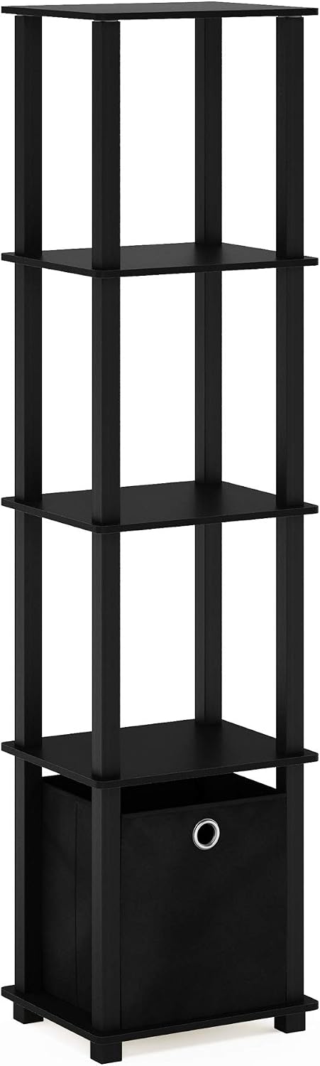 5-Tier Square Corner Storage Shelves with Storage Bin, Open Frame Display She...