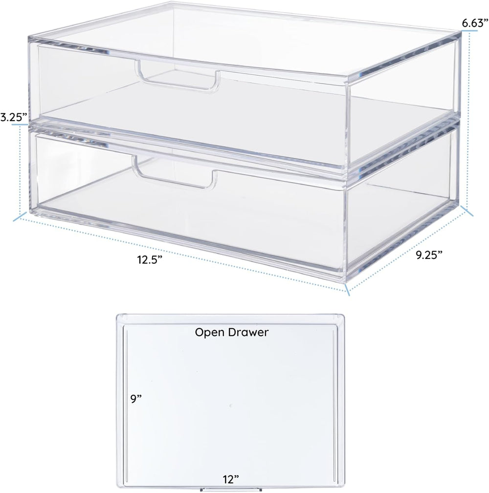 STORi STAX Plastic Stackable Organizer Drawers (Set of 2) Clear | 12.5" ...