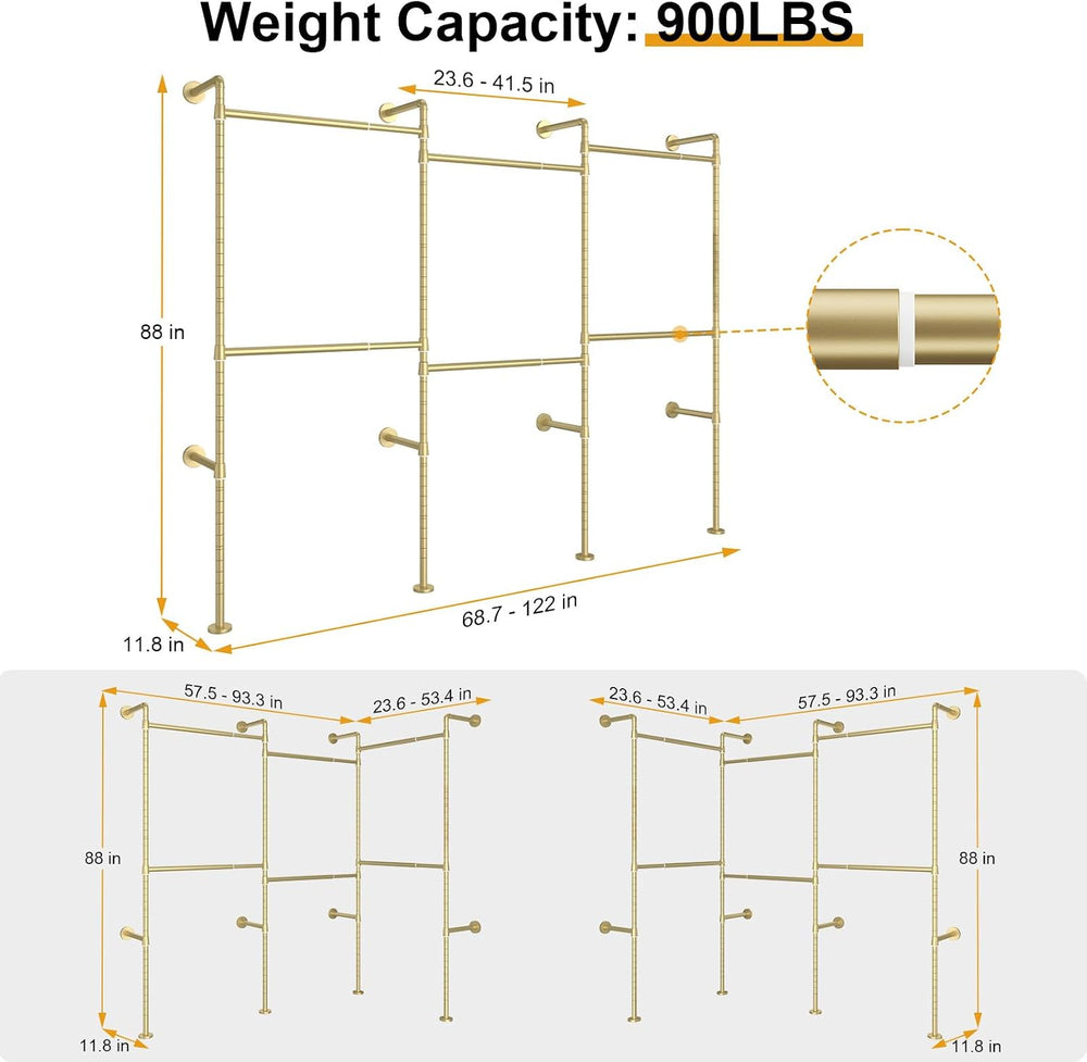 ULIFHOME M8 Wall Mount Clothes Rack, Expandable Closet Racks, Gold