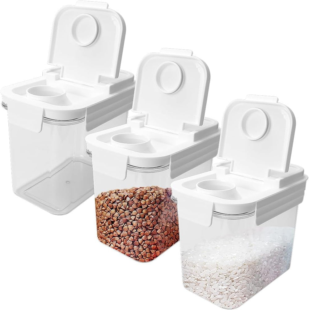 3Pcs Cereal Storage Container,Plastic Flip-Top Lid Food Organizer 1.1L