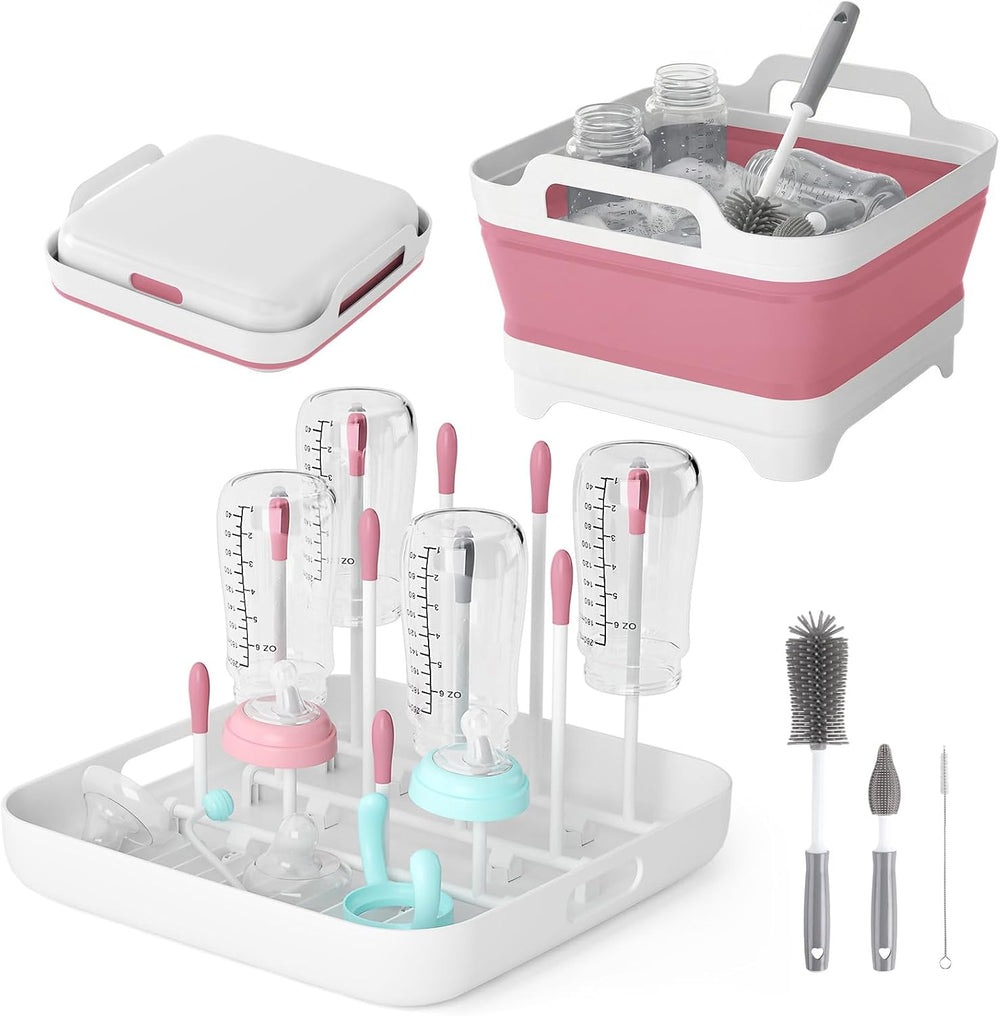 Volnamal Collapsible Wash Basin with Drying Rack & Drain Plug (Pink)
