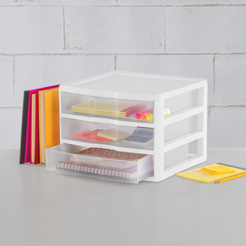 Sterilite 12-Pack Wide 3 Drawer Unit, Plastic Desktop Organizer with Clear Dr...