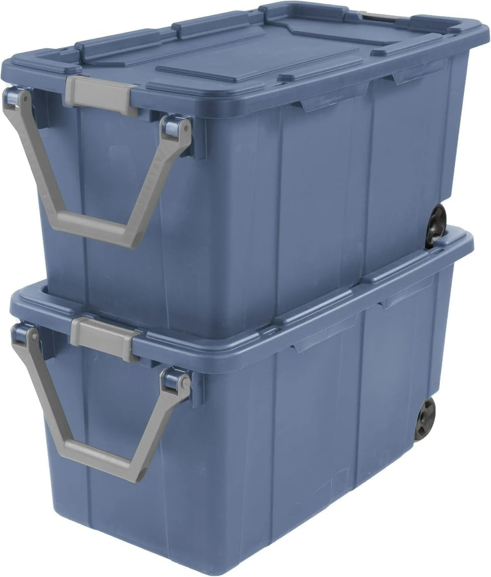 Storage Bin 40 Gallon 160 Qt Wheeled Industrial Tote Plastic Rolling Stacker ...