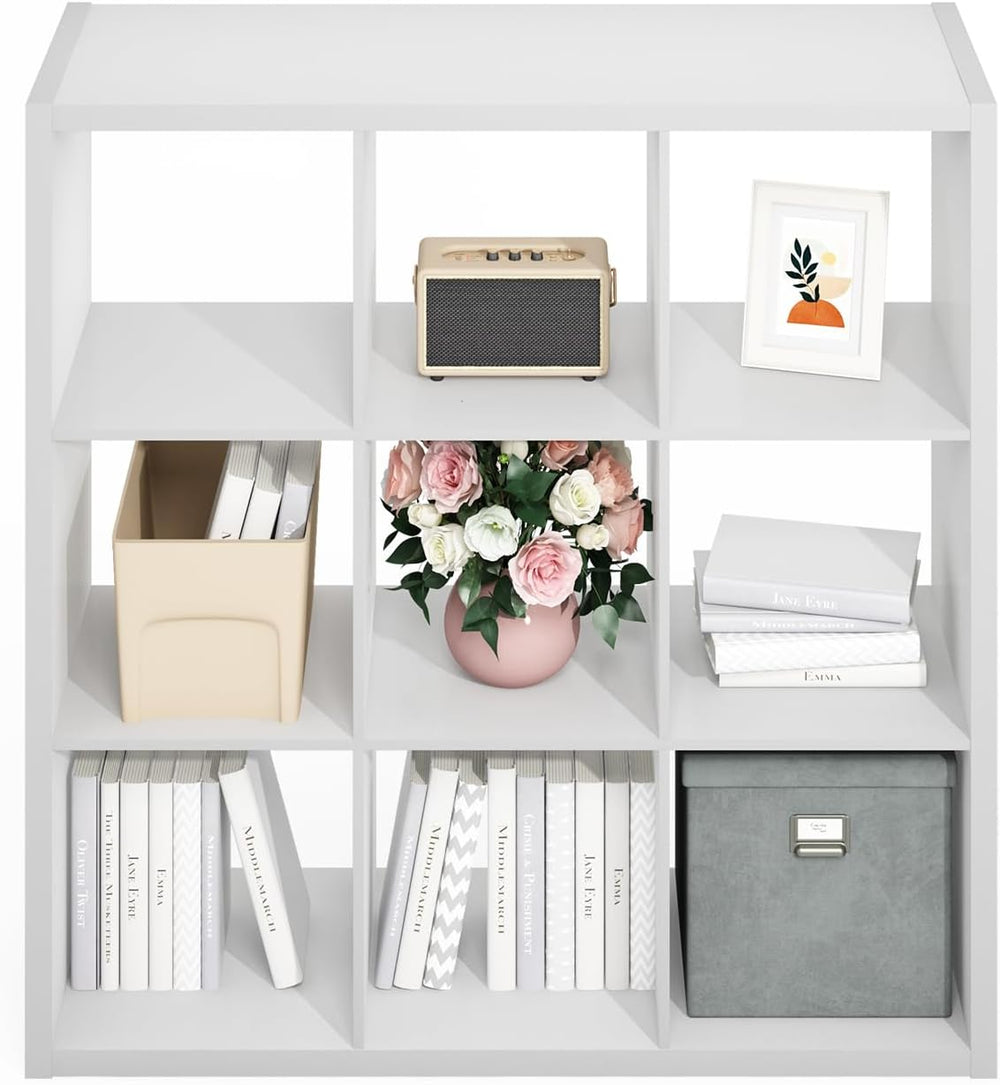Furinno Simple 9-Cube Storage Organizer, Display Shelf, White