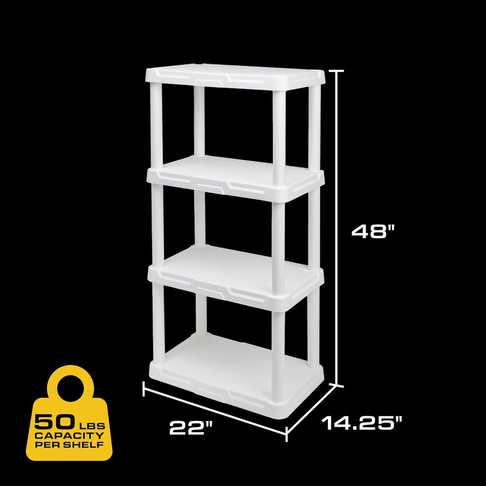 CENTREX 4-Tier Light Duty Plastic Storage Shelves, White, 50lbs/shelf, 2pk