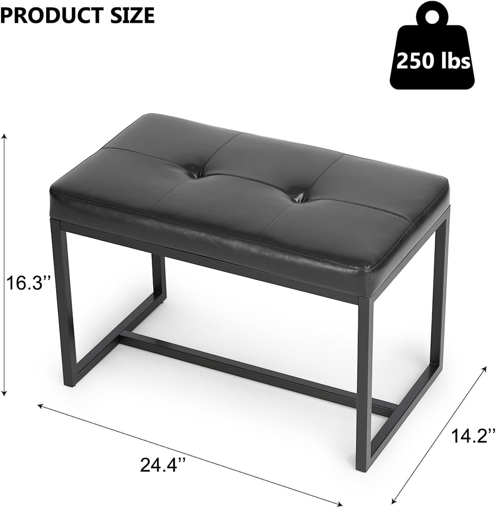 Modern Leather Ottoman Bench, PU Leather Vanity Stools Chairs with Metal Fram...