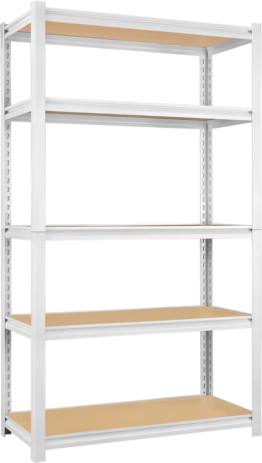 5 Tier White Storage Shelves - Adjustable Pantry Shelves Metal Closet Shelf, ...