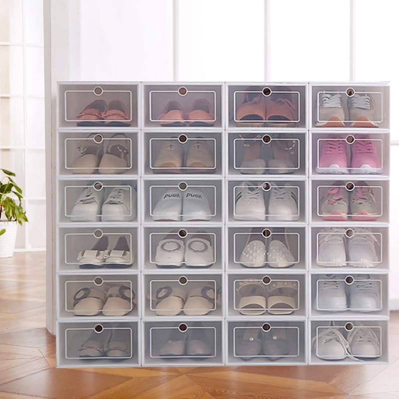 LOYALHEARTDY 24 Pack Shoe Storage Box,Clear Plastic Stackable Shoe Organizer ...