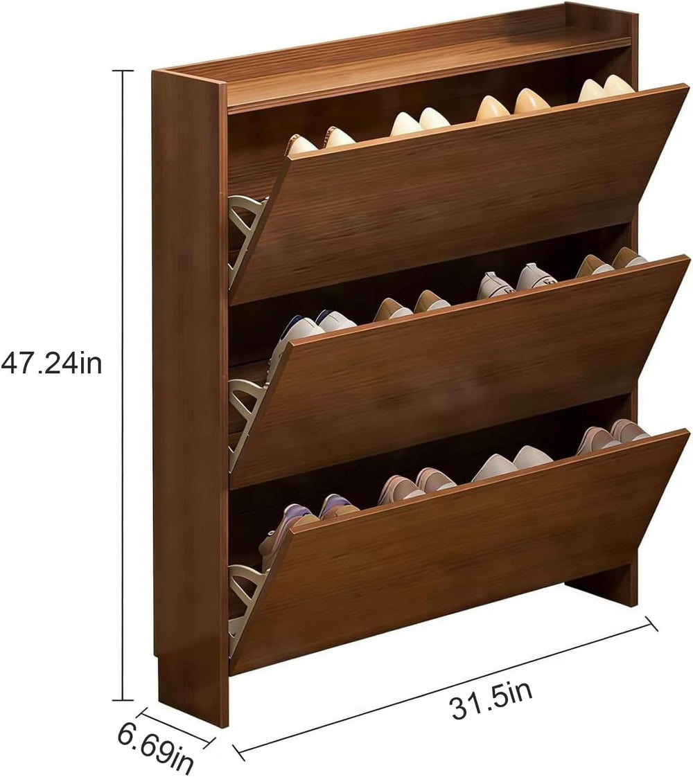 Entryway Shoe Cabinet, 6.7" Slim Wooden Shoe Organizer Cabinet