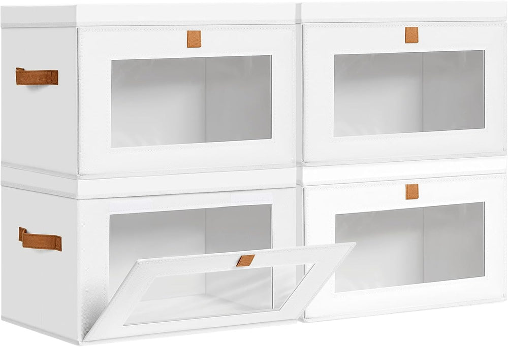 DIMJ Storage Bins with Lids - 4 Pack Large Fabric Closet Organizer with Windo...