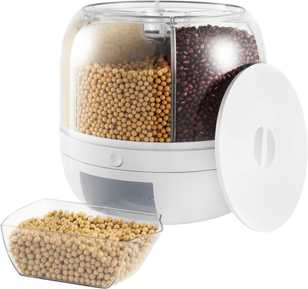 Grain Storage Container Dispenser 360° 6 Grids Rotating Food Dispenser Kitche...