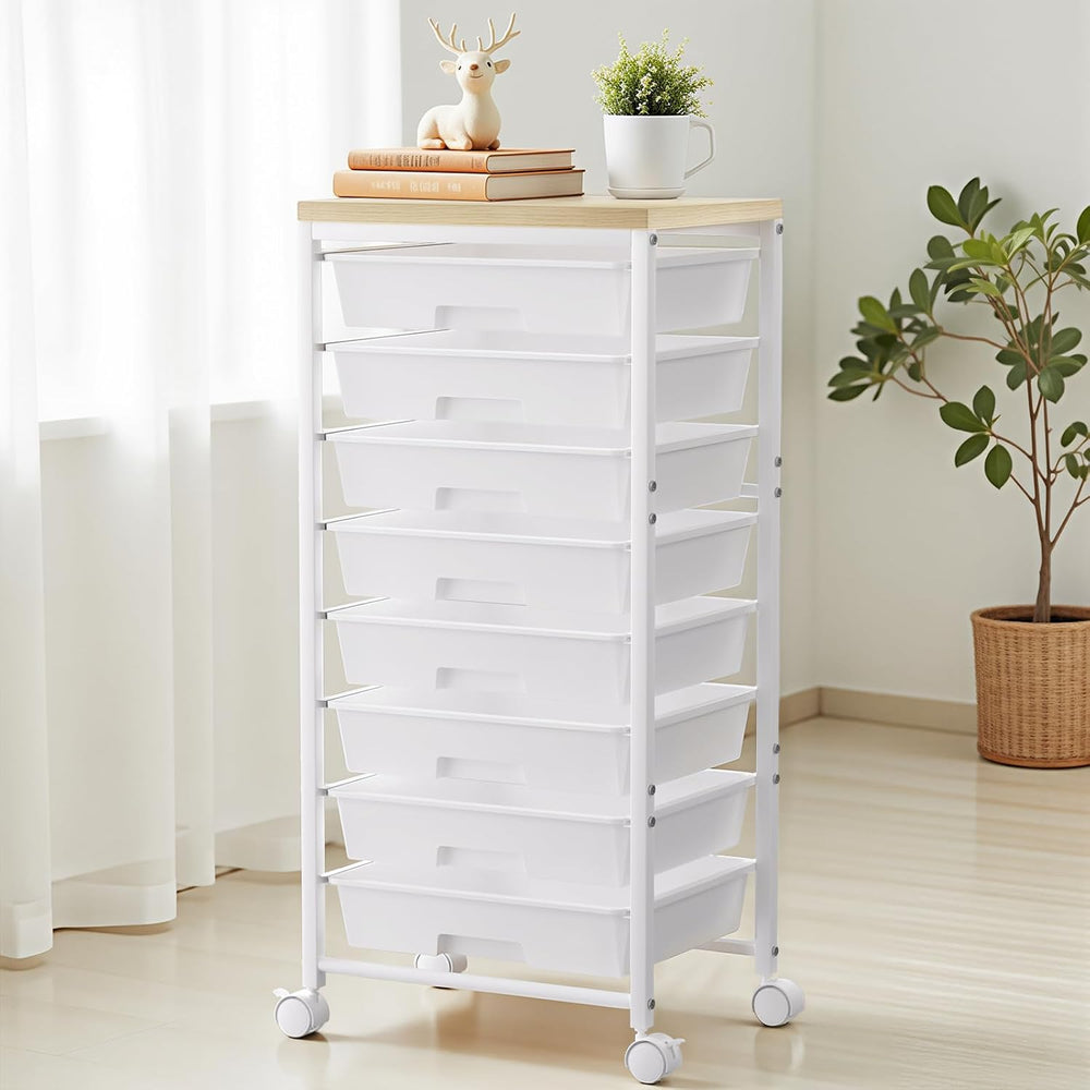 Rolling Cart with 8 Drawers, Plastic Drawer Storage Carts with Wheels & W...