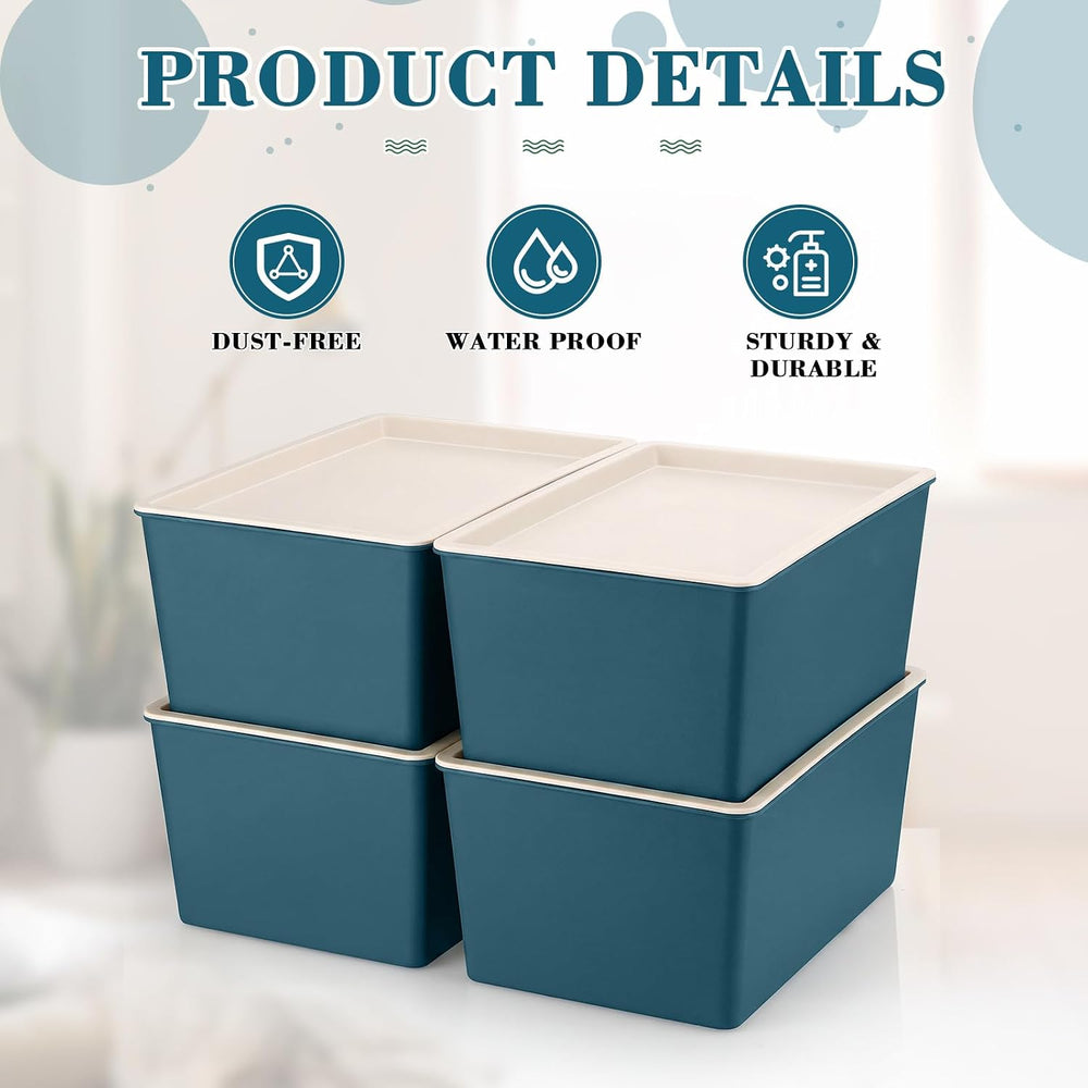 Menkxi 4 Pcs Storage Bins with Lids, Blue, Small