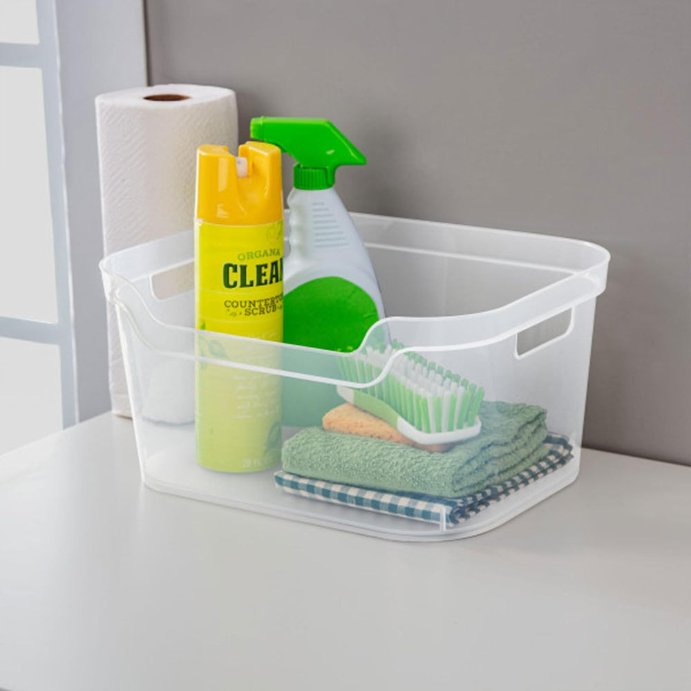 Sterilite 7 x 11 x 14.25 Inch Polished Open Scoop Front Storage Bin with Comf...