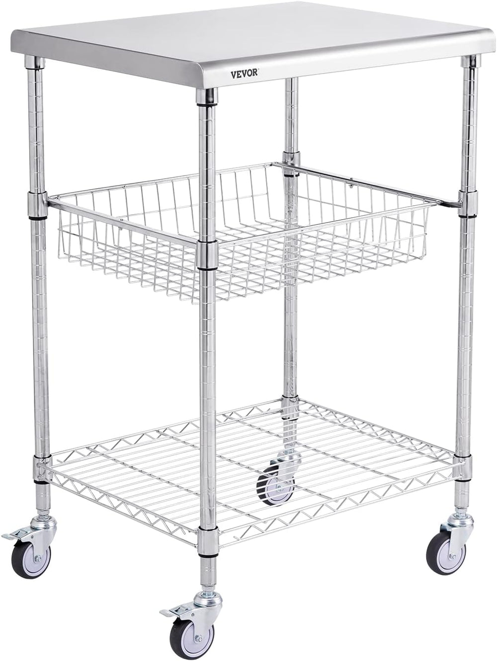VEVOR Kitchen Utility Cart, 36.6"x20"x24" 3 Tiers Wire Rolling...