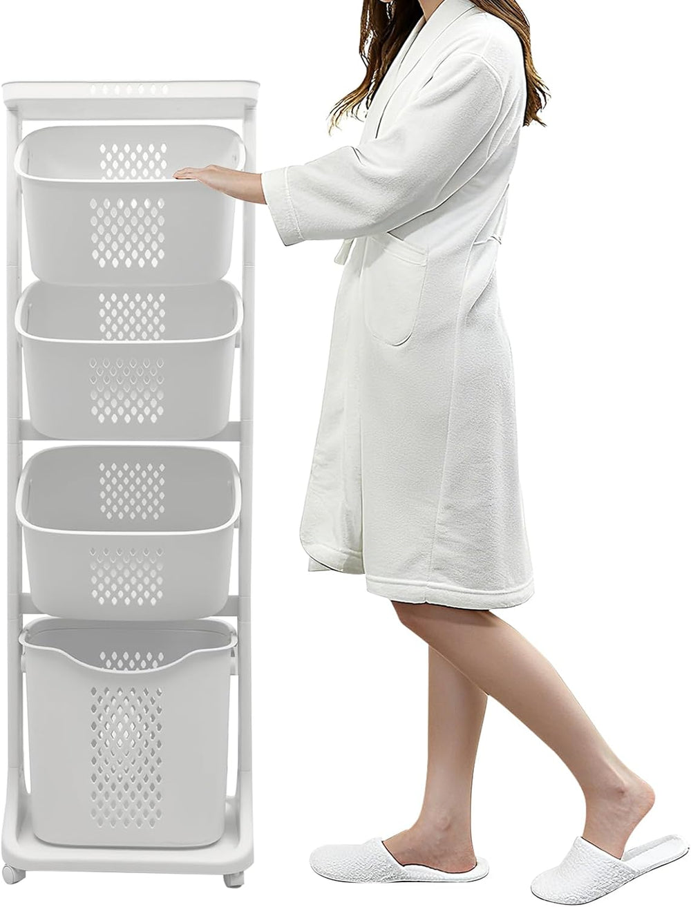 BAOKALER 4-Tier Laundry Hamper Sorter, Vertical Laundry Baskets with Wheel