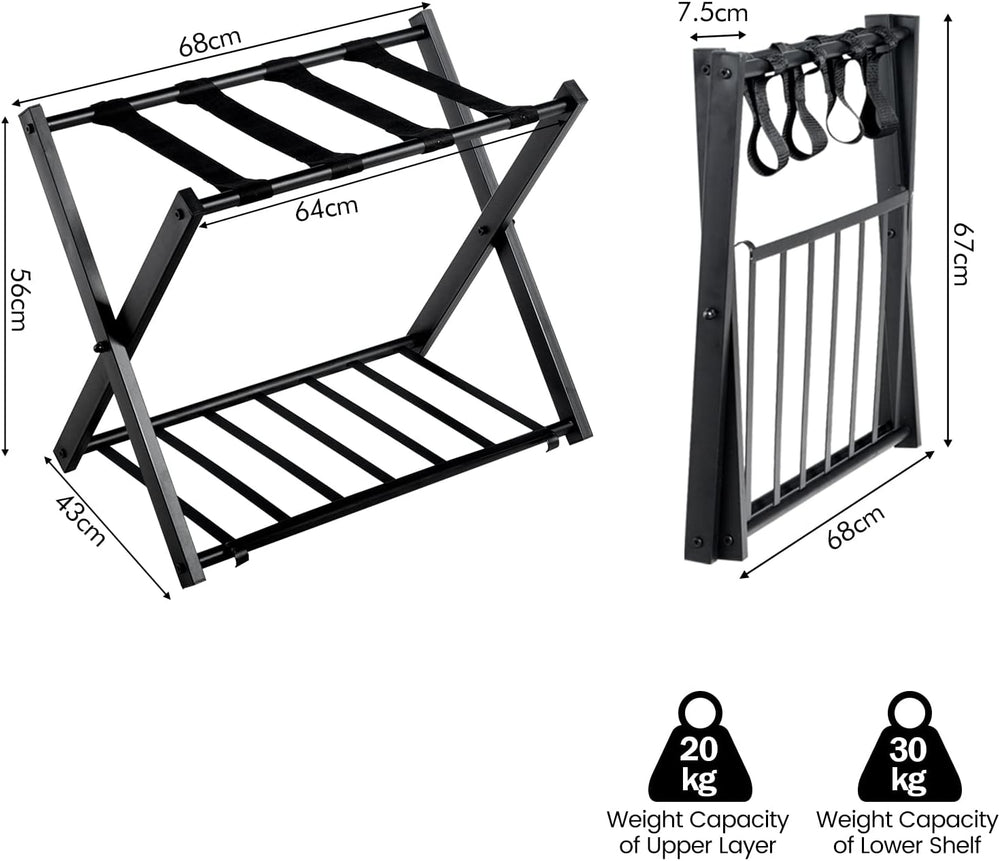 S AFSTAR Folding Luggage Rack with Shoe Shelf, Metal Suitcase Stand, Portable...