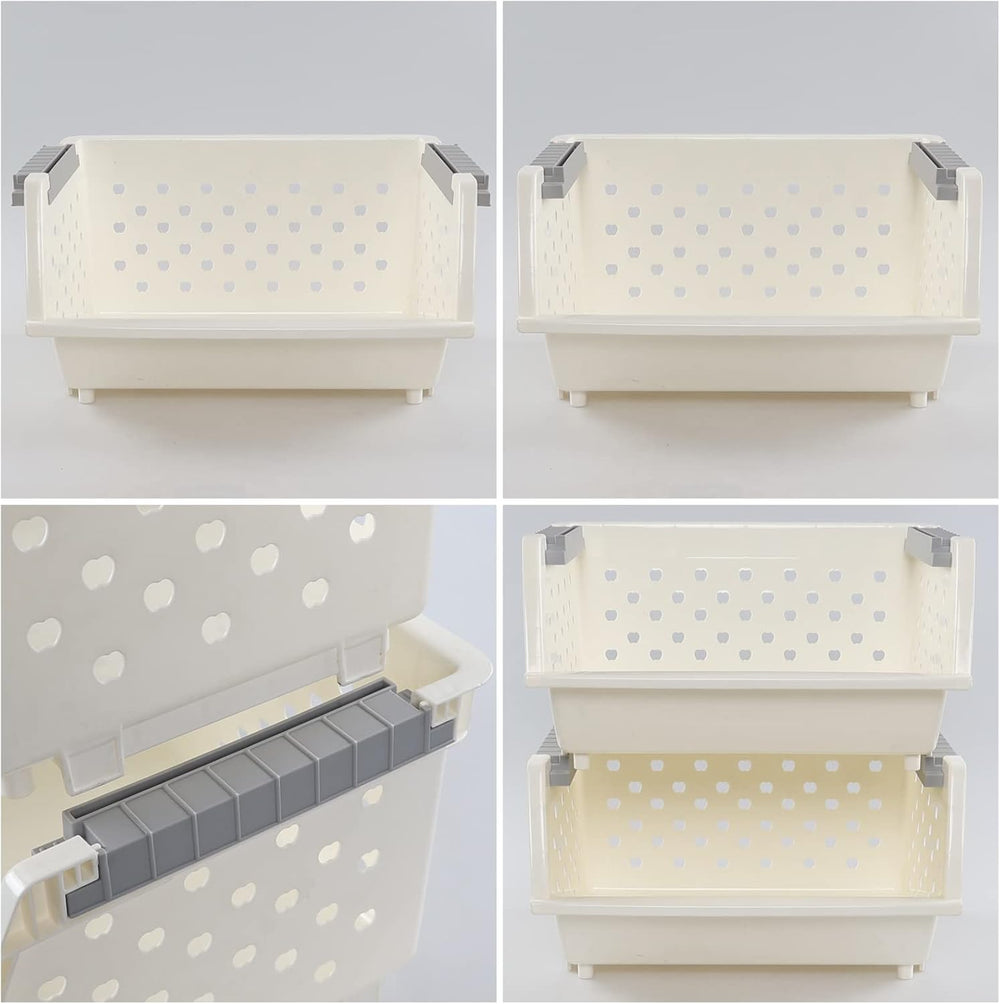 4 Tier Stacking Plastic Basket, Large Stackable Storage Bins Open Front