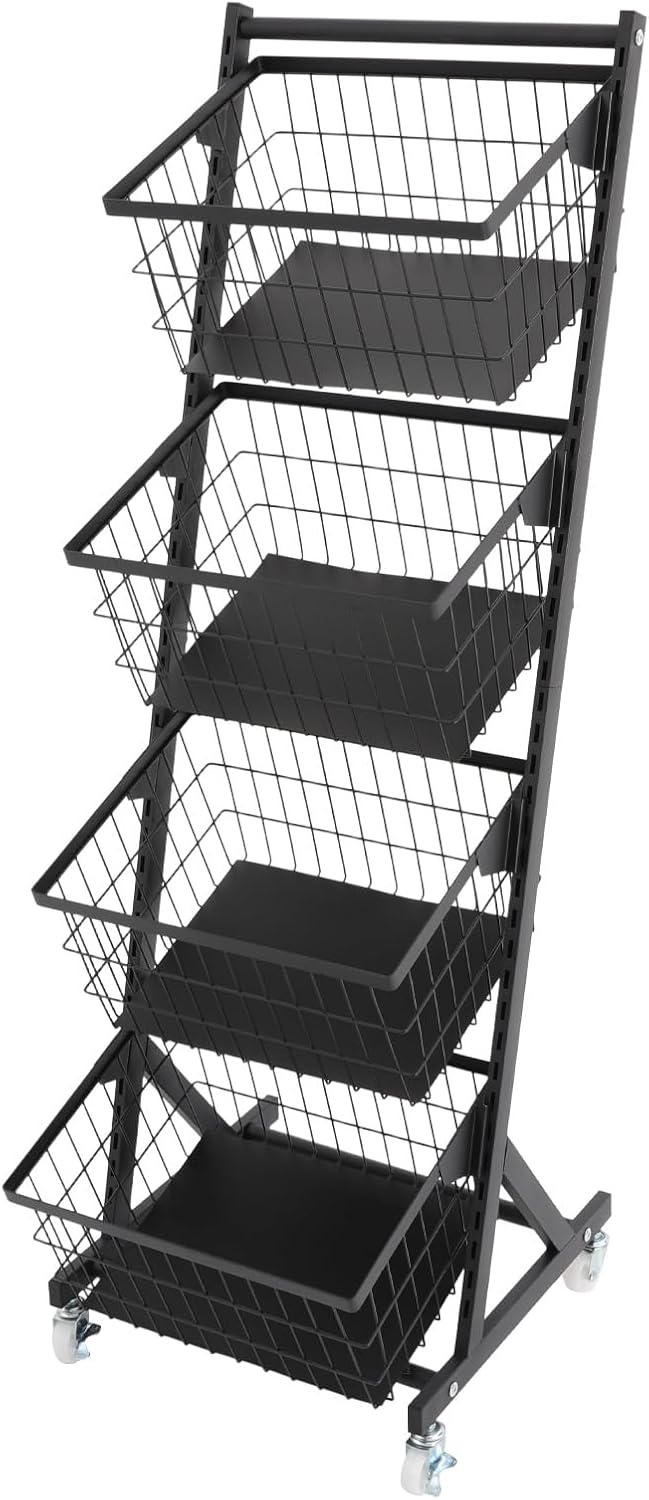 Kitchen Storage Cart, 4-Tier Rolling Organizer With Removable Baskets