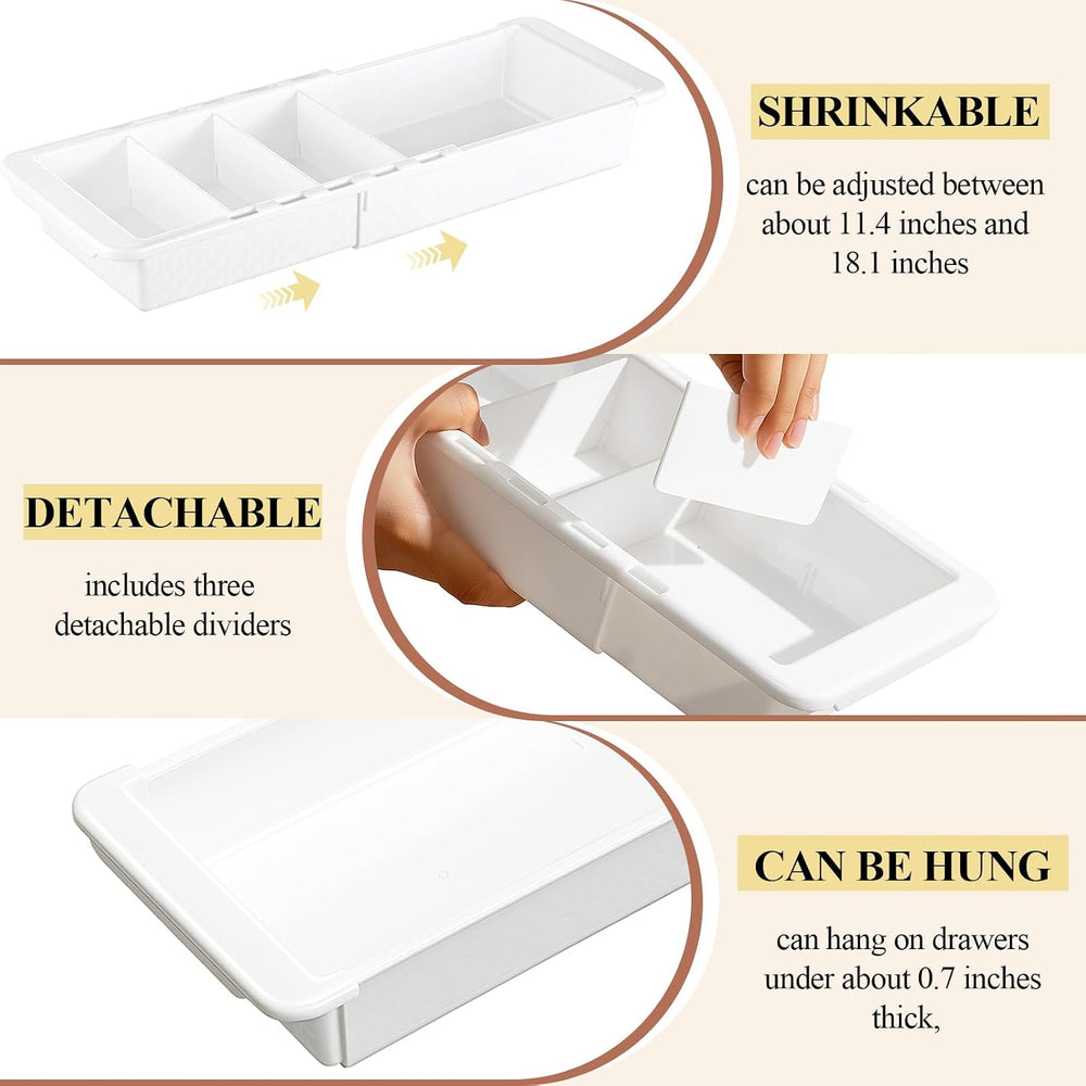 Expandable Deep Drawer Organizer Bins for Desk, White, 4 Pcs