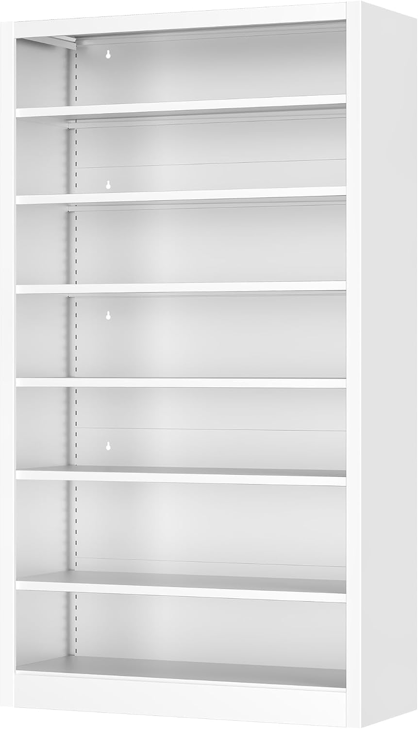 55" Metal Shoe Cabinet with Back Panel, 6 Adjustable Shelves (White)