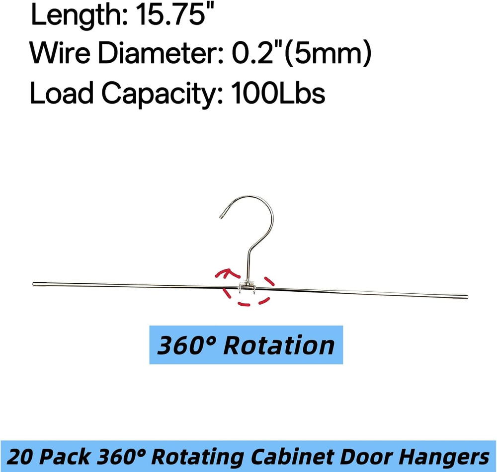 20 Pack 15.7" 360° Rotating Cabinet Door Hangers, Spray Painting Hooks