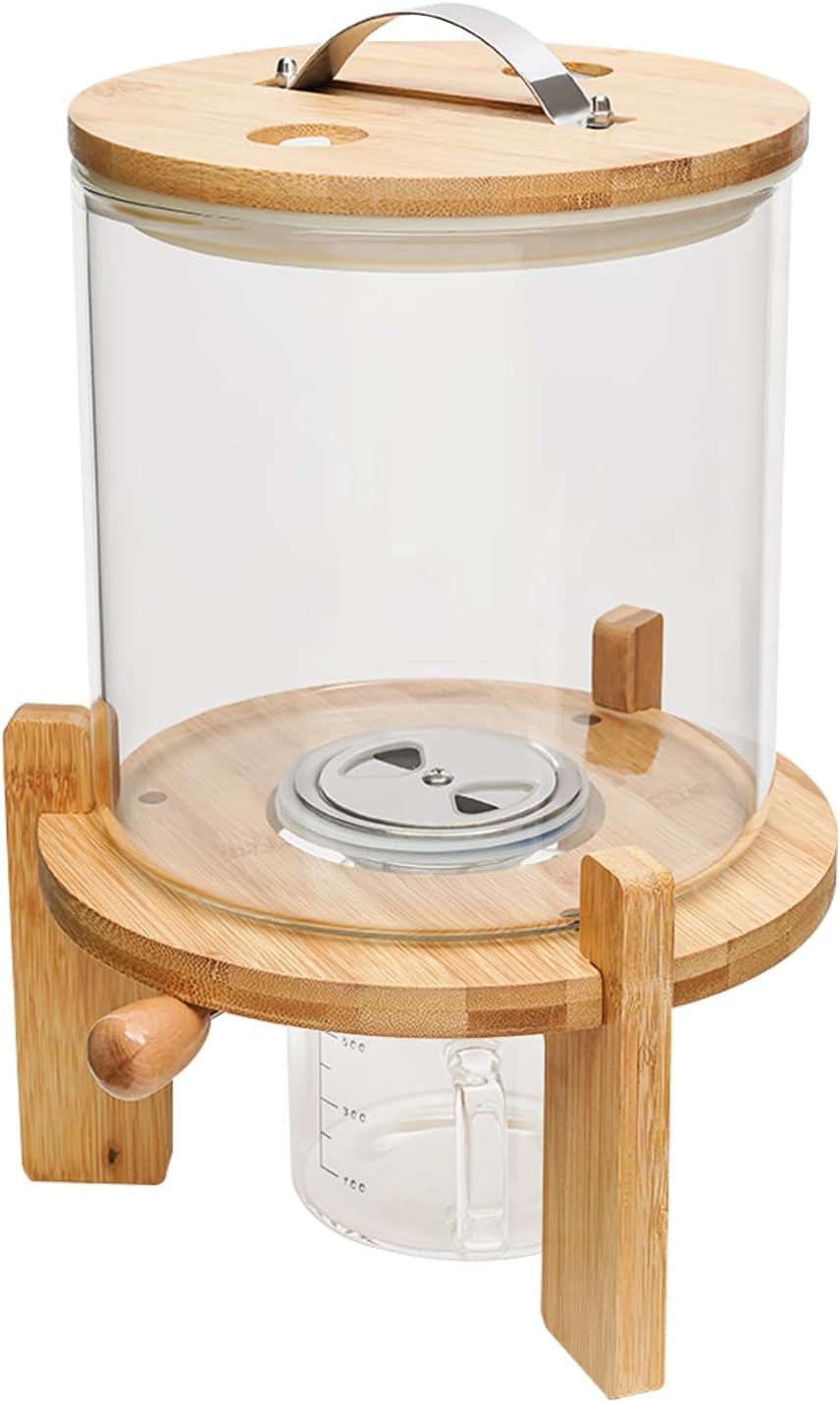 7.5L/5L Grain Storage Tank Dispenser with Base+Valve+Cup Glass Rice Cereal Be...