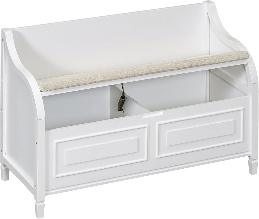 42" Rustic Storage Bench Entryway Bench Shoe Cabinet Ottoman (White)