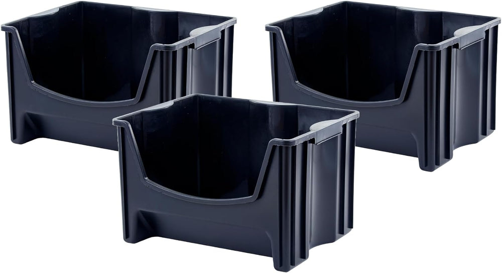 Mighty Tuff Jumbo Stackable Storage Bins, Pack of 3, Easy-Access Storage, Lar...
