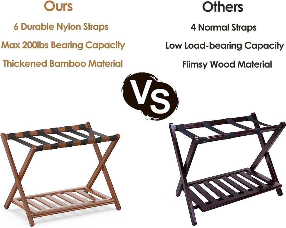 2 Pack Bamboo Luggage Rack for Guest Room, 26.77" Folding Wide Suitcase ...