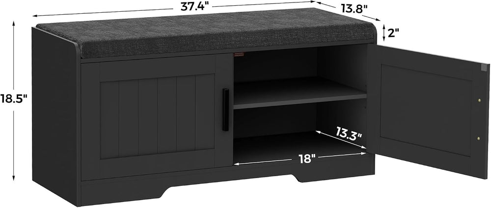 Homleke Shoe Storage Bench, 2 Doors & Thickened Padded Seat Cushion