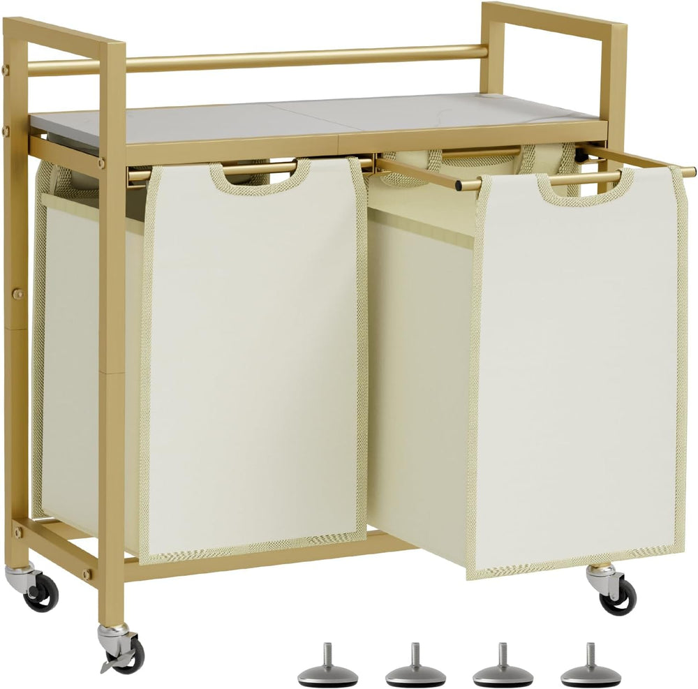 SwaaVee Laundry Sorter, Laundry Hamper with Wooden Top Shelf, 2×14.5Gal(110L)...