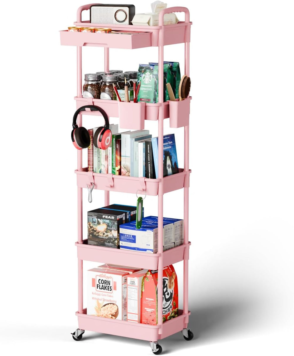 Sorgion 5 Tier Rolling Cart Organizer,Bathroom Cart Organizers with Wheels La...