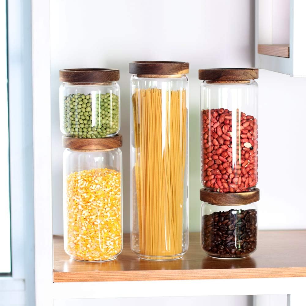 Glass Canisters Set of 5 for the kitchen, Glass Storage Container jars with A...
