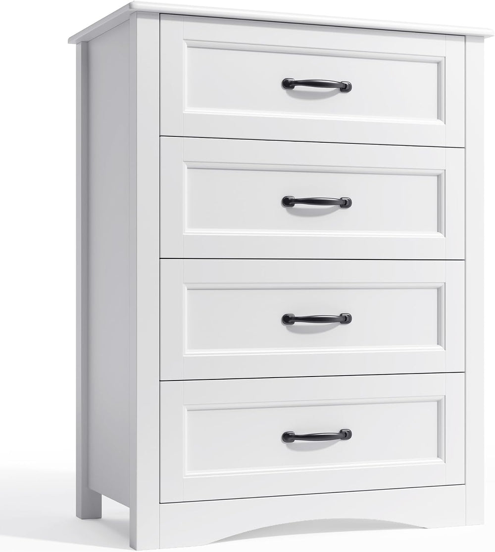 Gizoon 4 Drawer Dresser for Bedroom, Wood Storage Chest, White