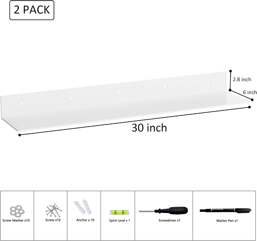 Sezanrpt 30 Inch White Floating Shelves for Wall Décor, Acrylic Storage Wall ...
