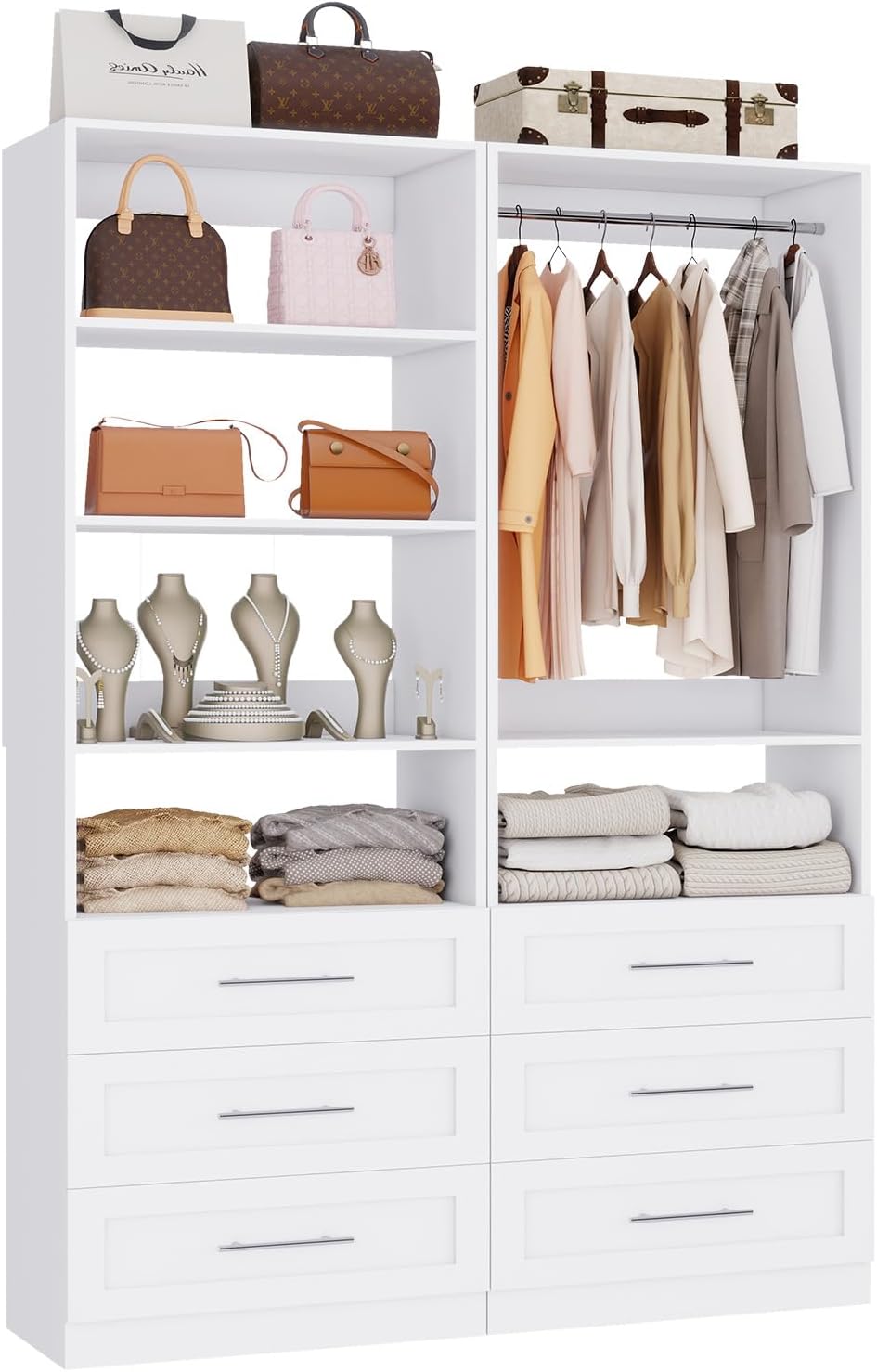 Closet System with 6 Drawers, Wood Closet Organizer System, Walk-in Closet or...
