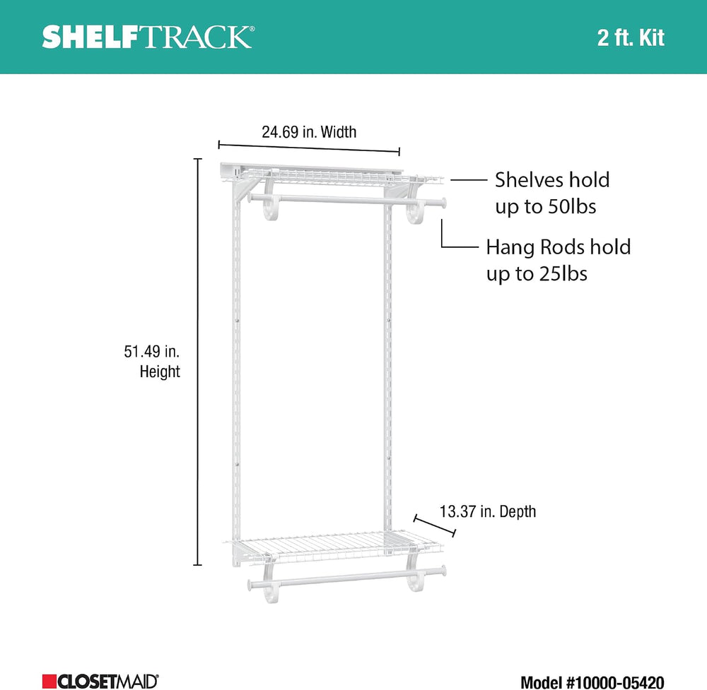 ClosetMaid ShelfTrack Closet Organizer System, Adjustable Double Hang Rod Kit...