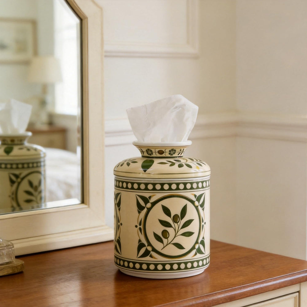 Ceramic Modern Tissue Box Cover,Round 6.7" Tissue Box Holder Dispenser,T...
