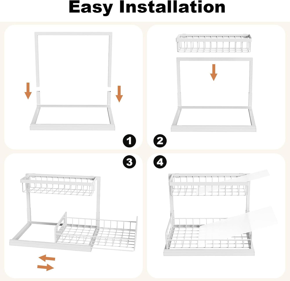 REALINN Under Sink Organizer, L-Shaped 2 Tier Pull Out Cabinet Organizer