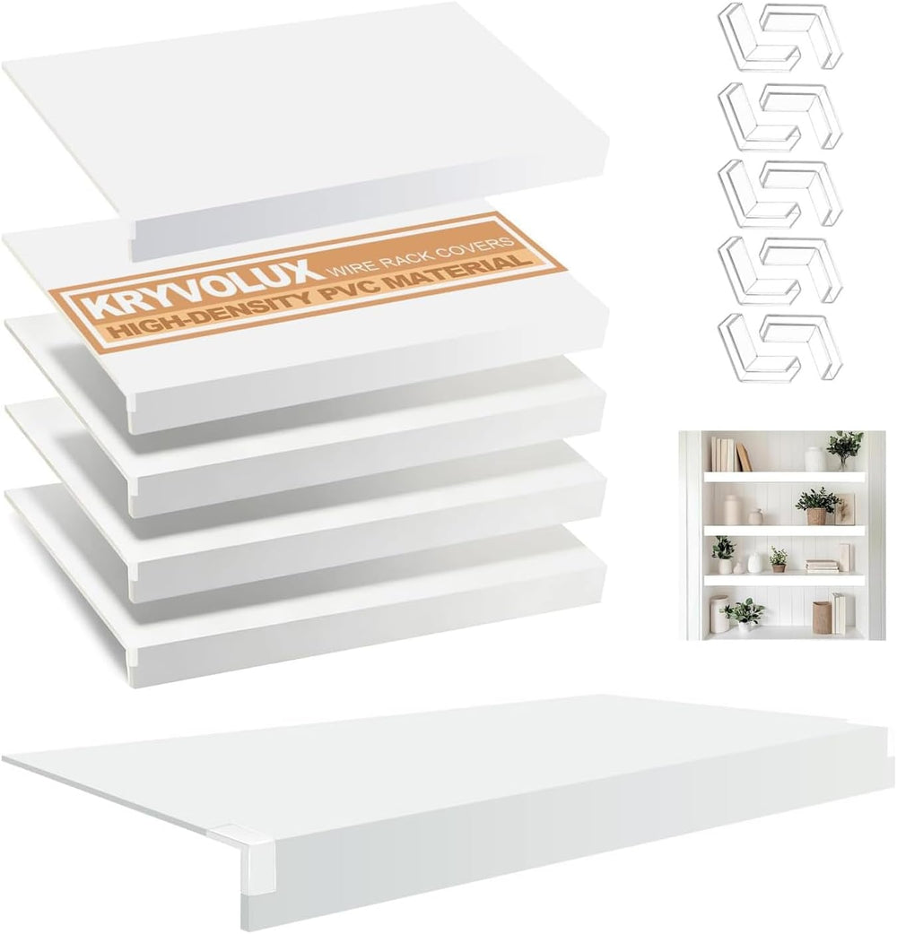 5 PCS Wire Shelf Covers PVC 29x16x3 inch for Pantry (Light Luxury White)