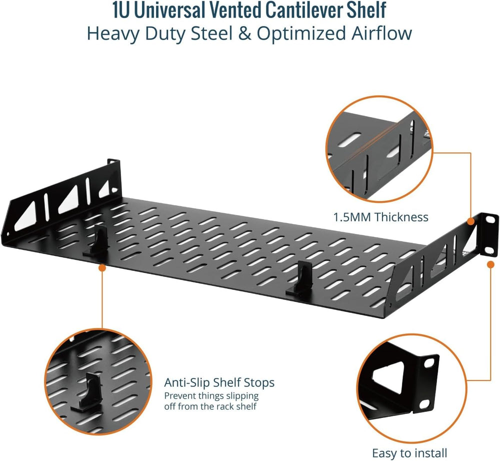Tecmojo 1U Rack Shelf,19 inch Rack Shelf 8 inch Depth,Rack Mount Shelf with A...