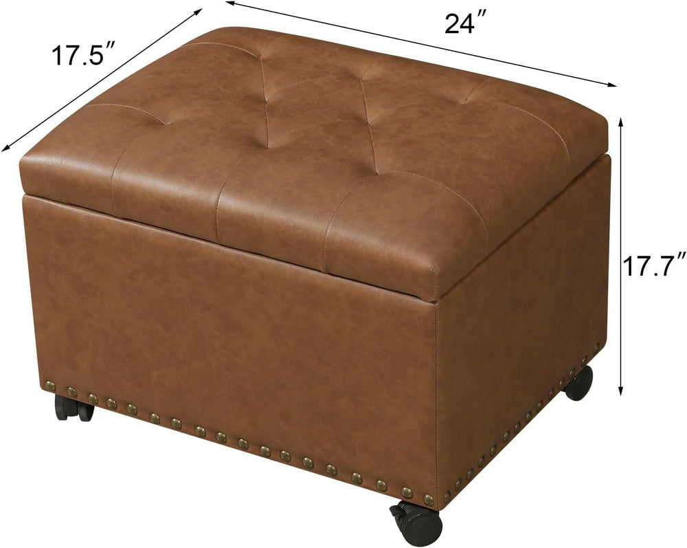 Leather Ottoman with Storage Small Storage Ottoman with Wheels